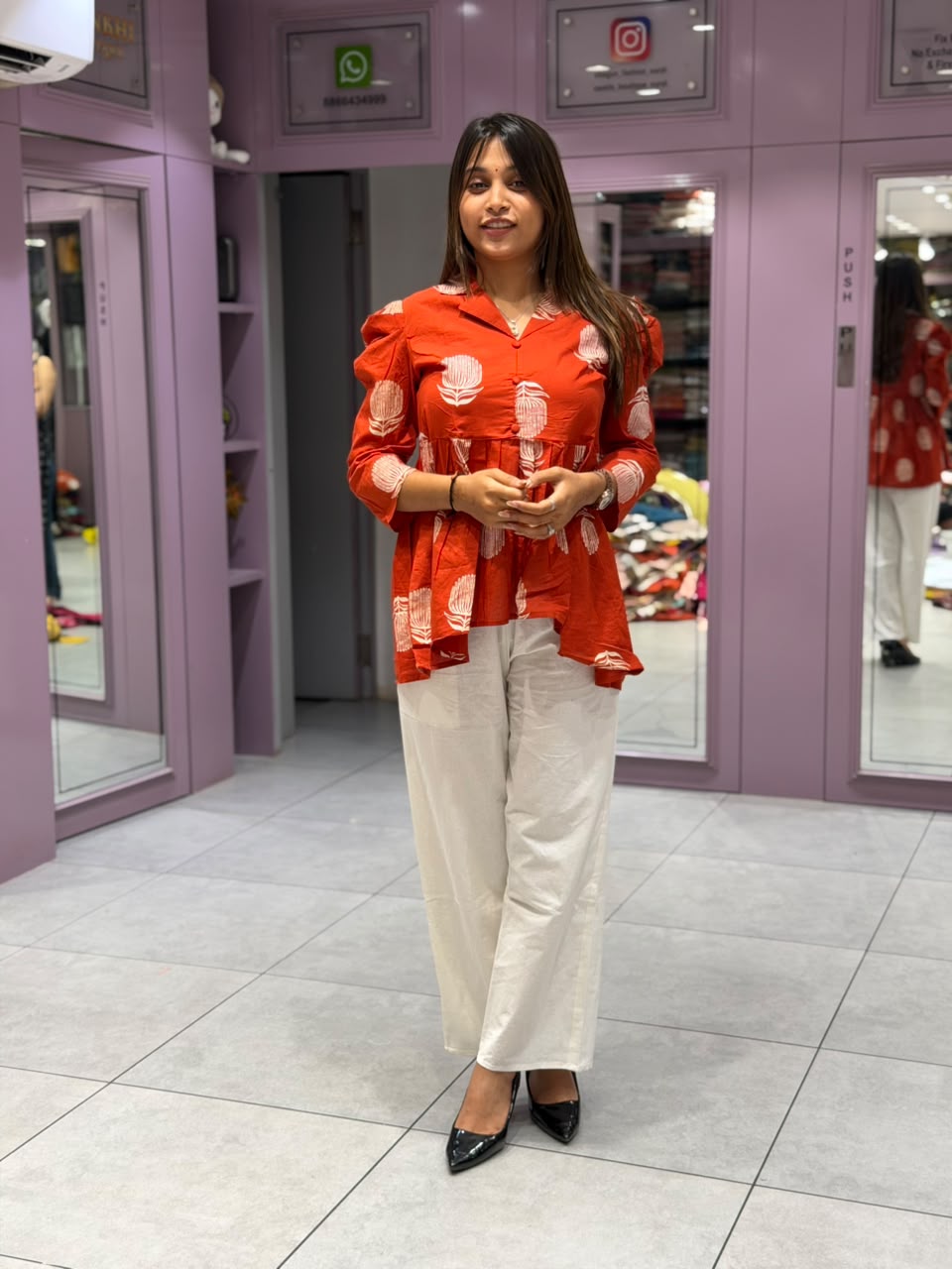 SHAGUN FASHION – Stylish Floral Print Cotton High-Low Tunic & Pant Set