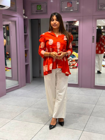 SHAGUN FASHION – Stylish Floral Print Cotton High-Low Tunic & Pant Set