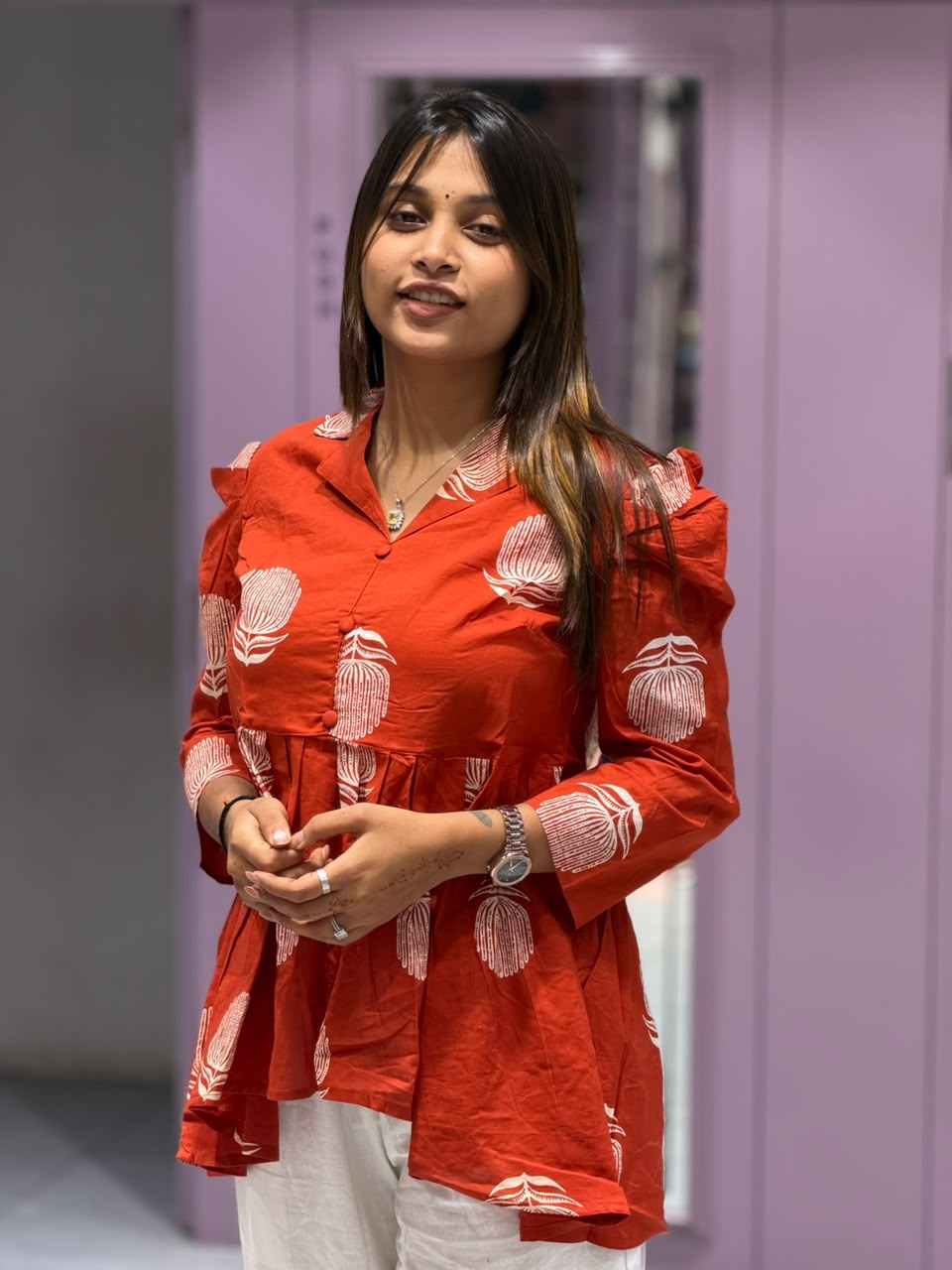 SHAGUN FASHION – Stylish Floral Print Cotton High-Low Tunic & Pant Set