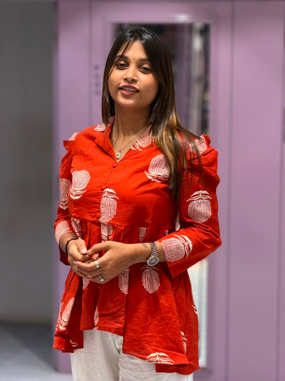 SHAGUN FASHION – Stylish Floral Print Cotton High-Low Tunic & Pant Set