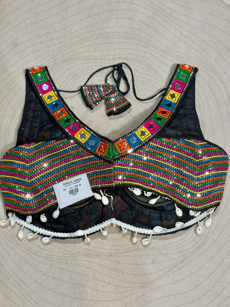 Black Designer Navratri Special Kutchi Work & Mirror Choli Blouse