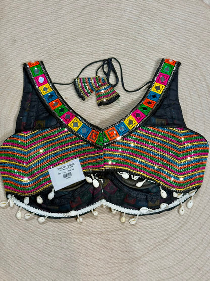 Black Designer Navratri Special Kutchi Work & Mirror Choli Blouse