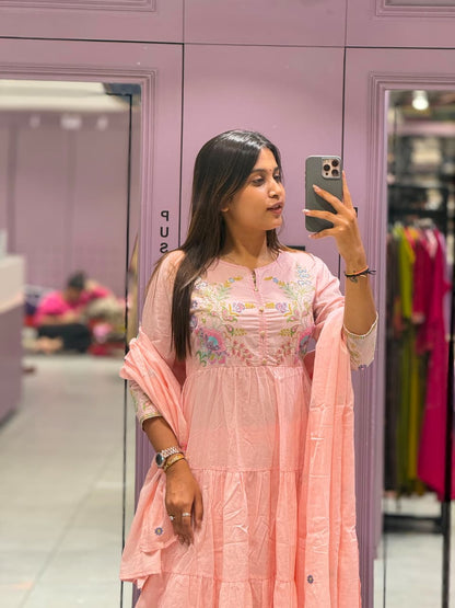 SHAGUN FASHION Exclusive 3-Piece Floral Embroidered Tiered Anarkali Suit Set