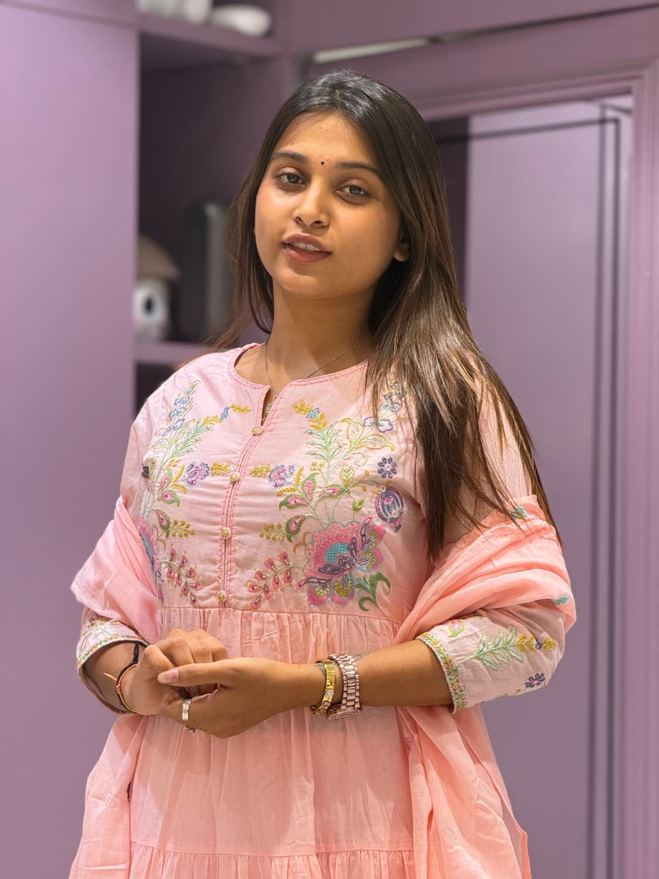 SHAGUN FASHION Exclusive 3-Piece Floral Embroidered Tiered Anarkali Suit Set