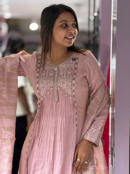 SHAGUN FASHION Premium Embroidered Silk Kurti Palazzo Set with Woven Dupatta