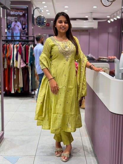 SHAGUN FASHION Designer Heavy Handwork Silk Anarkali Suit Set With Matching Pant & Dupatta