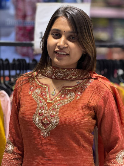 SHAGUN FASHION Designer Heavy Handwork Kurti Palazzo Set with Matching Choker & Dupatta