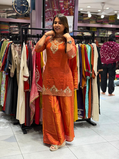 SHAGUN FASHION Designer Heavy Handwork Kurti Palazzo Set with Matching Choker & Dupatta