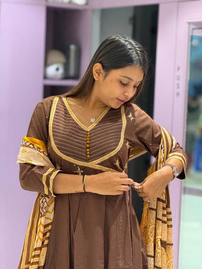 SHAGUN FASHION Premium Cotton Angrakha Style Anarkali Suit Set with Printed Dupatta & Pant
