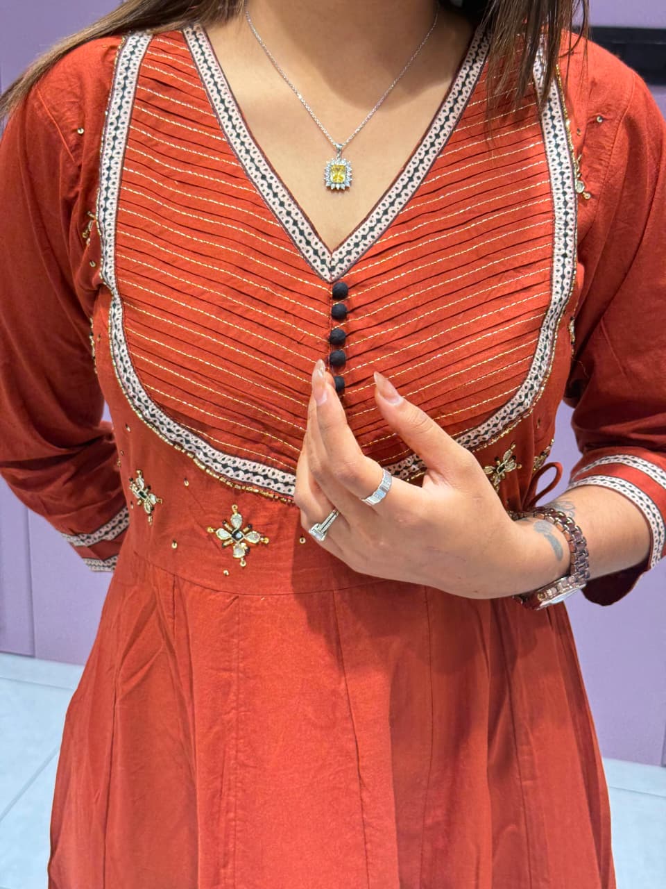 SHAGUN FASHION Premium Cotton Angrakha Style Anarkali Suit Set with Printed Dupatta & Pant