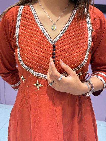 SHAGUN FASHION Premium Cotton Angrakha Style Anarkali Suit Set with Printed Dupatta & Pant