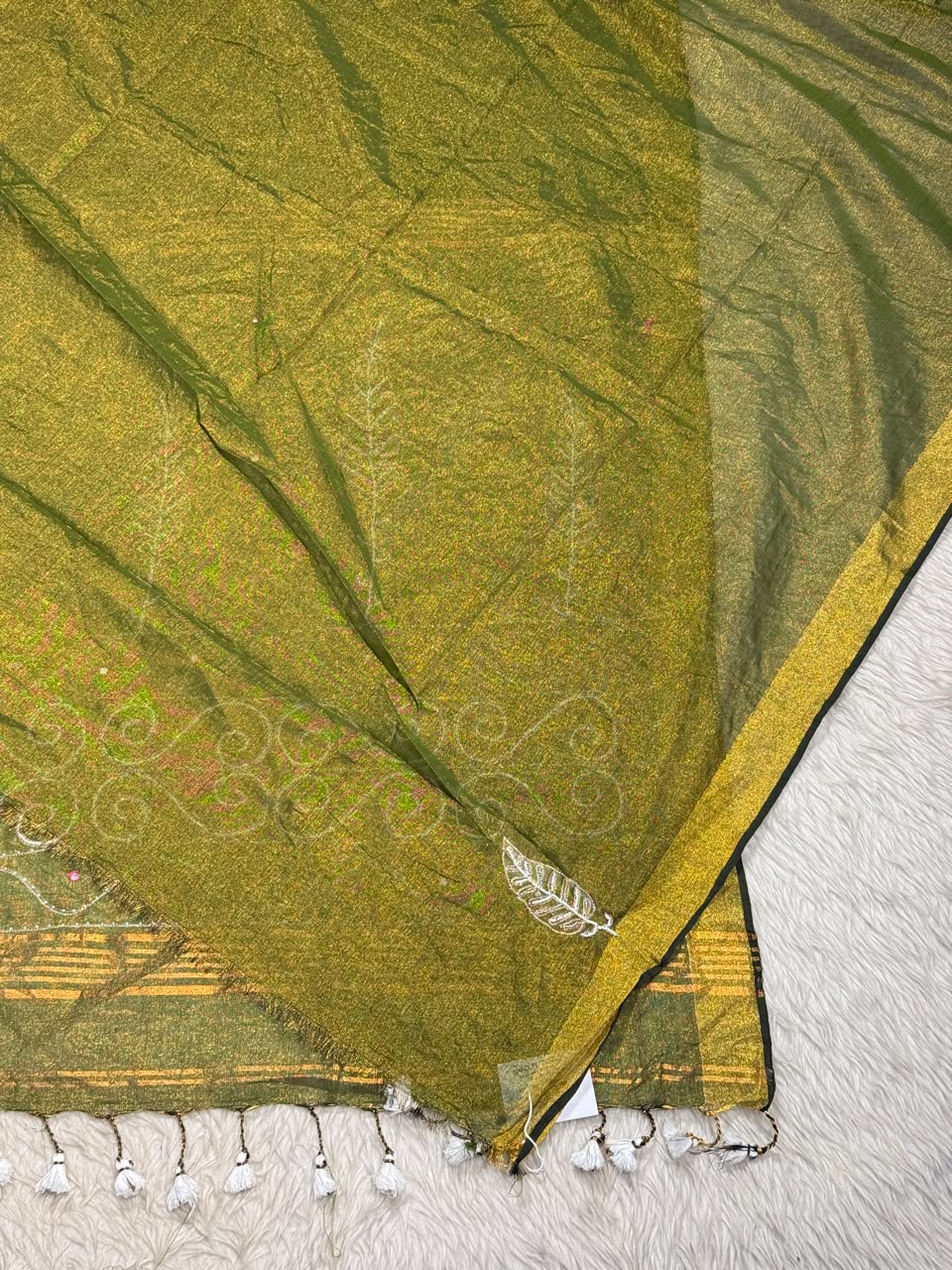 SHAGUN FASHION Handloom Sharbat Silk Saree with Mirror & Aari Work