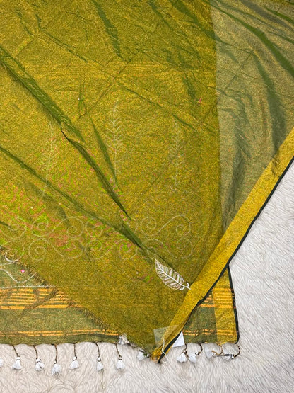 SHAGUN FASHION Handloom Sharbat Silk Saree with Mirror & Aari Work