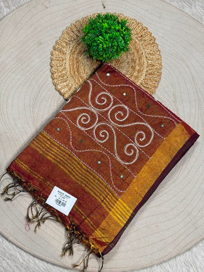SHAGUN FASHION Handloom Sharbat Silk Saree with Mirror & Aari Work