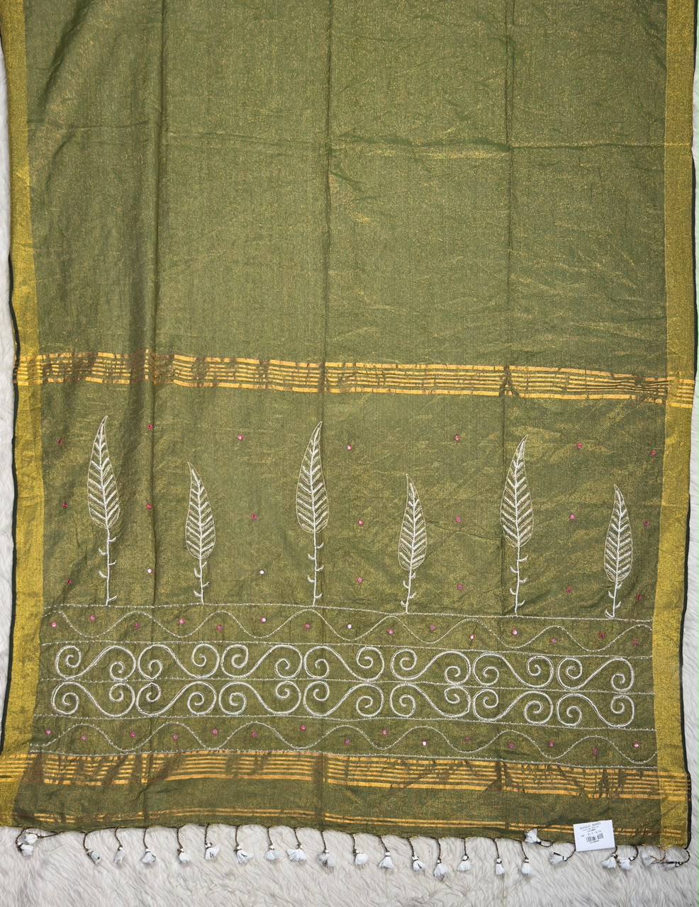SHAGUN FASHION Handloom Sharbat Silk Saree with Mirror & Aari Work