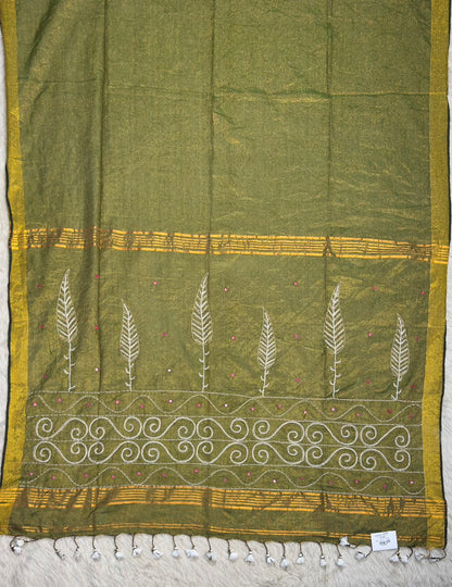 SHAGUN FASHION Handloom Sharbat Silk Saree with Mirror & Aari Work