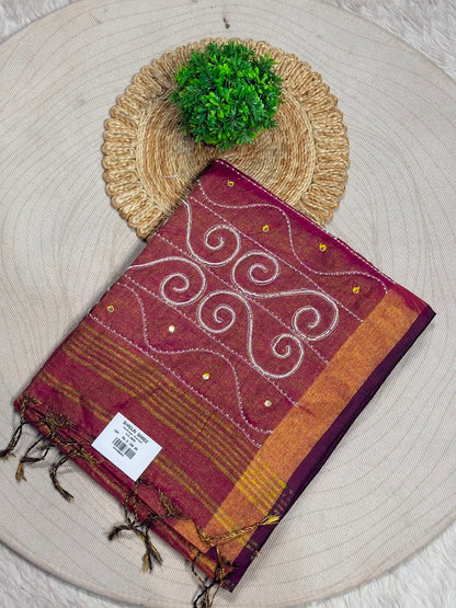 SHAGUN FASHION Handloom Sharbat Silk Saree with Mirror & Aari Work