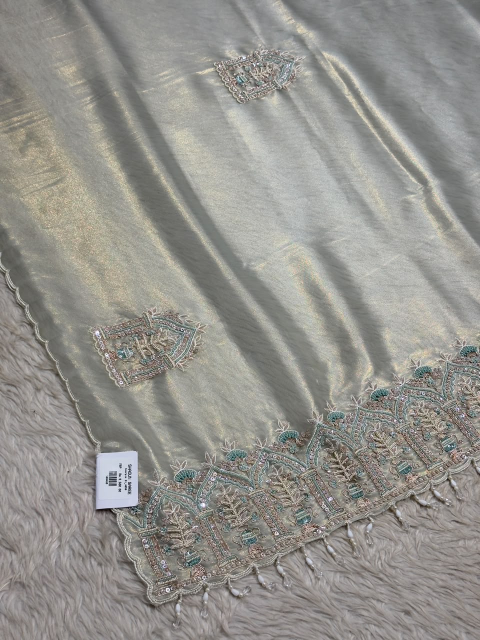 SHAGUN FASHION Premium Shimmer Organza Designer Saree with Heavy Cutwork & Bead Border