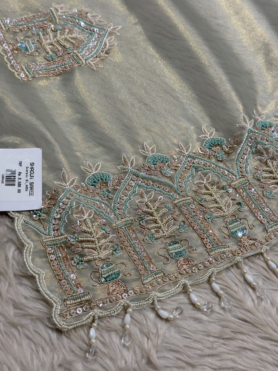 SHAGUN FASHION Premium Shimmer Organza Designer Saree with Heavy Cutwork & Bead Border