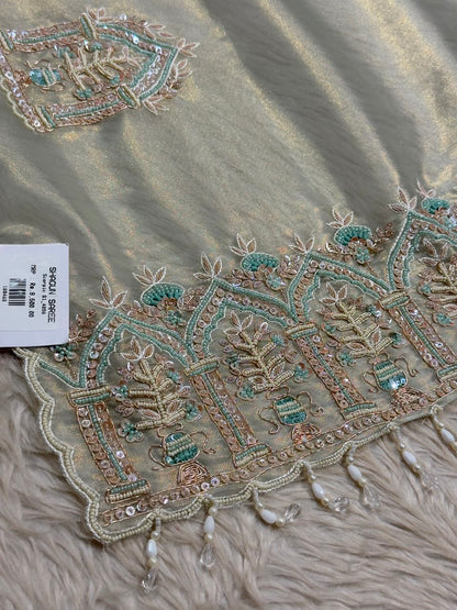 SHAGUN FASHION Premium Shimmer Organza Designer Saree with Heavy Cutwork & Bead Border