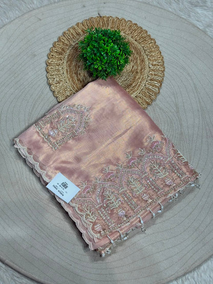 SHAGUN FASHION Premium Shimmer Organza Designer Saree with Heavy Cutwork & Bead Border
