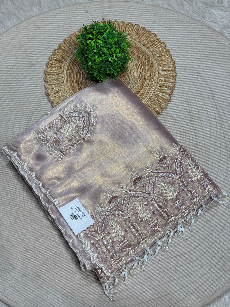 SHAGUN FASHION Premium Shimmer Organza Designer Saree with Heavy Cutwork & Bead Border
