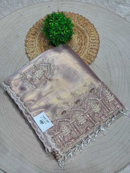 SHAGUN FASHION Premium Shimmer Organza Designer Saree with Heavy Cutwork & Bead Border