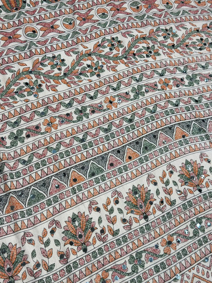 SHAGUN FASHION Pure Cotton Bandhani Printed Saree with Traditional Handwork Border & Mirror Work