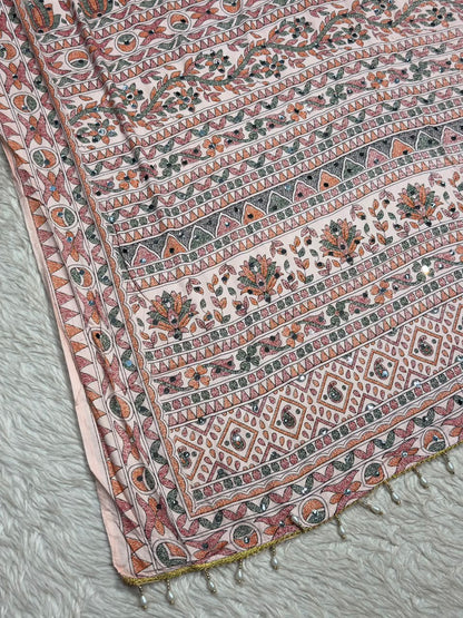 SHAGUN FASHION Pure Cotton Bandhani Printed Saree with Traditional Handwork Border & Mirror Work