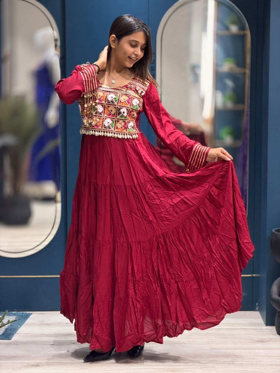 SHAGUN FASHION – Designer Kutchi Mirror Work Anarkali Gown