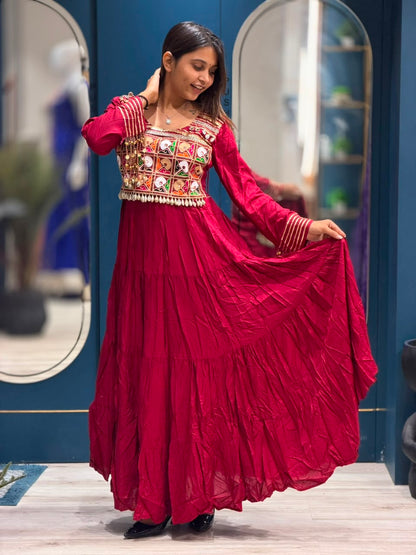 SHAGUN FASHION – Designer Kutchi Mirror Work Anarkali Gown
