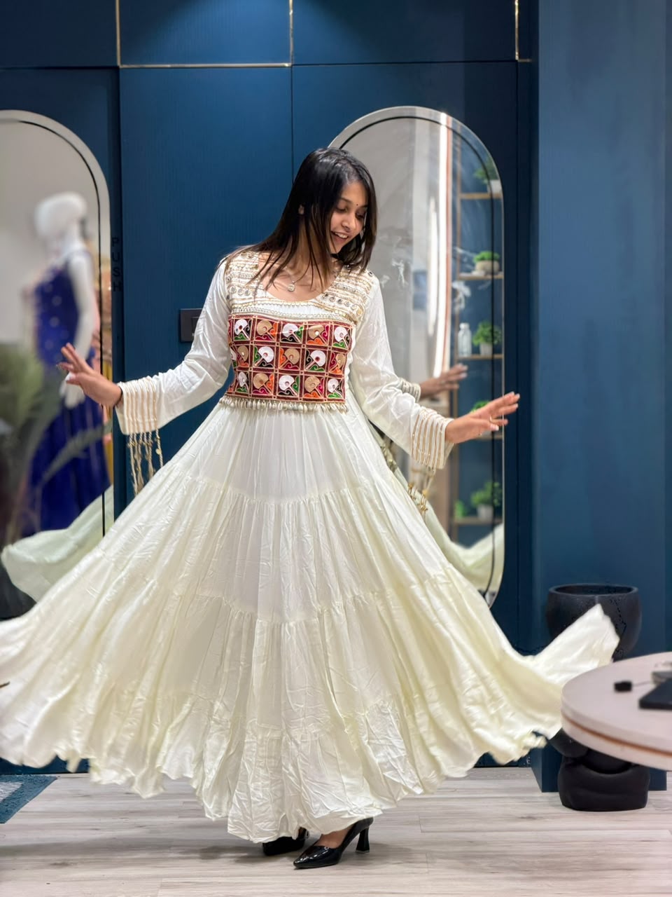 SHAGUN FASHION – Designer Kutchi Mirror Work Anarkali Gown