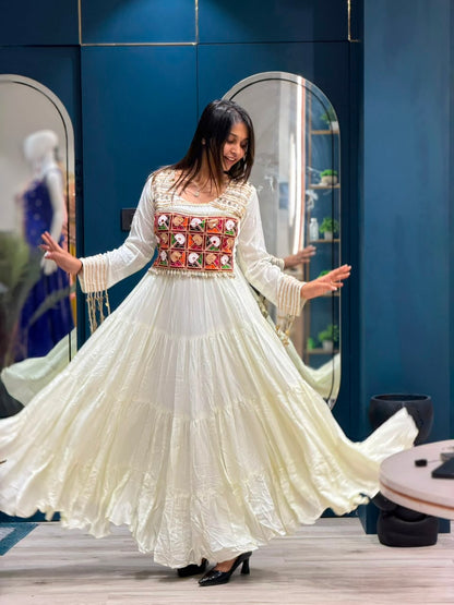 SHAGUN FASHION – Designer Kutchi Mirror Work Anarkali Gown