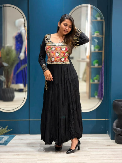 SHAGUN FASHION – Designer Kutchi Mirror Work Anarkali Gown