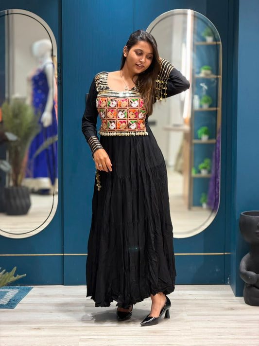 SHAGUN FASHION – Designer Kutchi Mirror Work Anarkali Gown