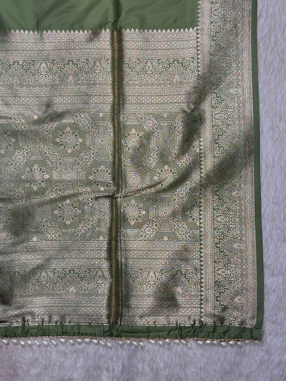 SHAGUN FASHION Exclusive Himanshi Satin Silk Saree with Rich Weaved Zari Pallu & Pearl Latkan