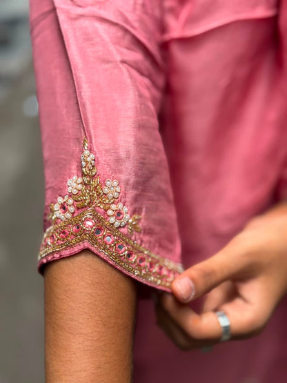 SHAGUN FASHION Premium Chanderi Silk Handwork Kurti Pant Set with Dupatta
