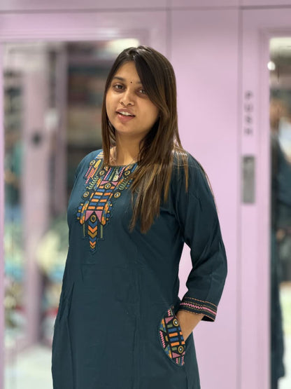 SHAGUN FASHION - Designer Neck Embroidery Kurti & Pant Set with Pockets