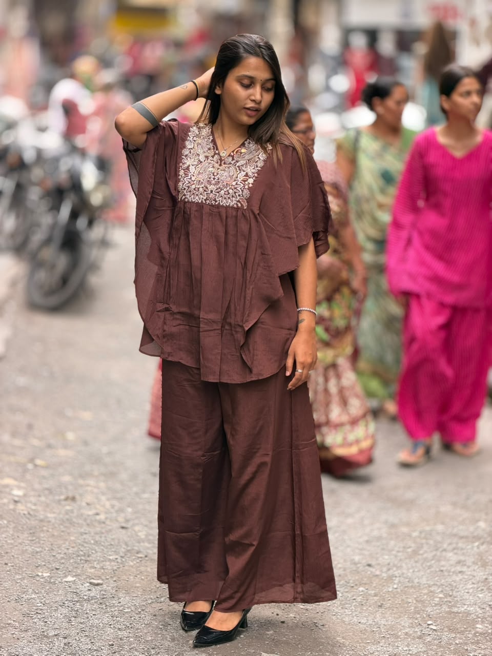 SHAGUN FASHION Premium Designer Handwork Kaftan & Palazzo Co-Ord Set