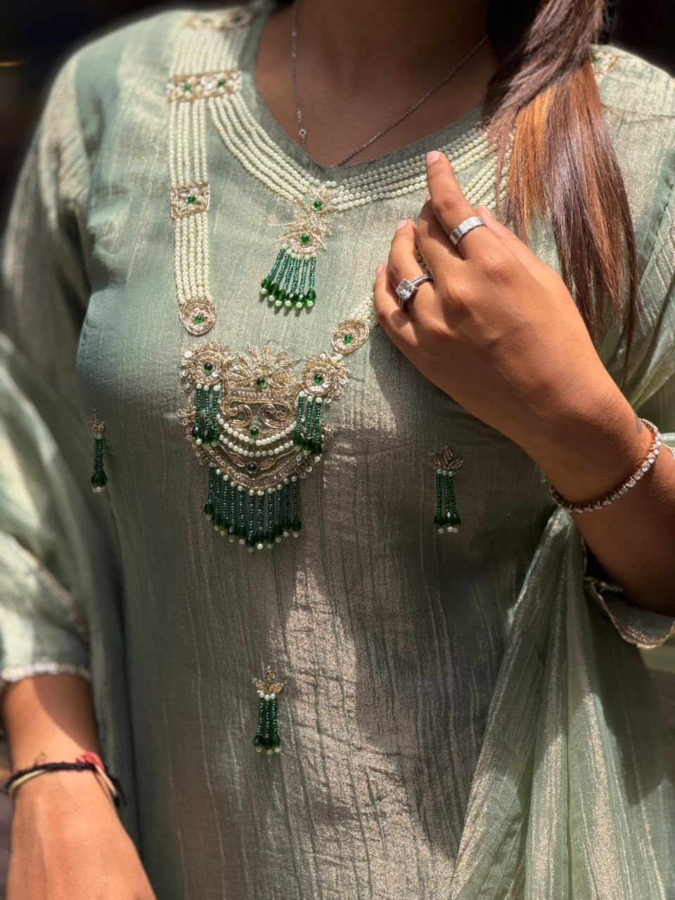 Sage Green Designer Suit Set by SHAGUN FASHION