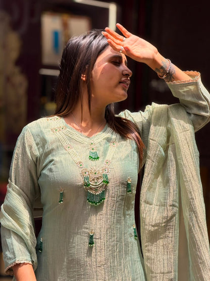 Sage Green Designer Suit Set by SHAGUN FASHION