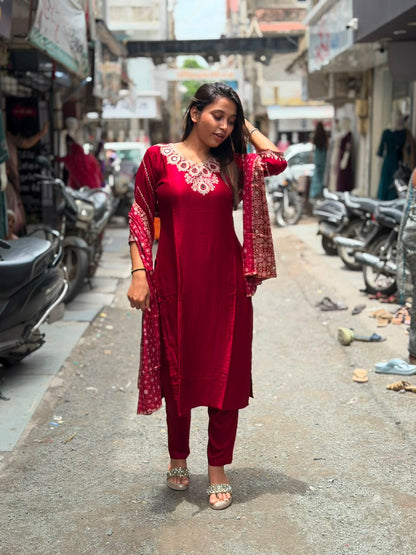 SHAGUN FASHION Premium Embroidered Silk Kurti Set with Matching Pant & Traditional Dupatta – Exclusive on zankhi.in