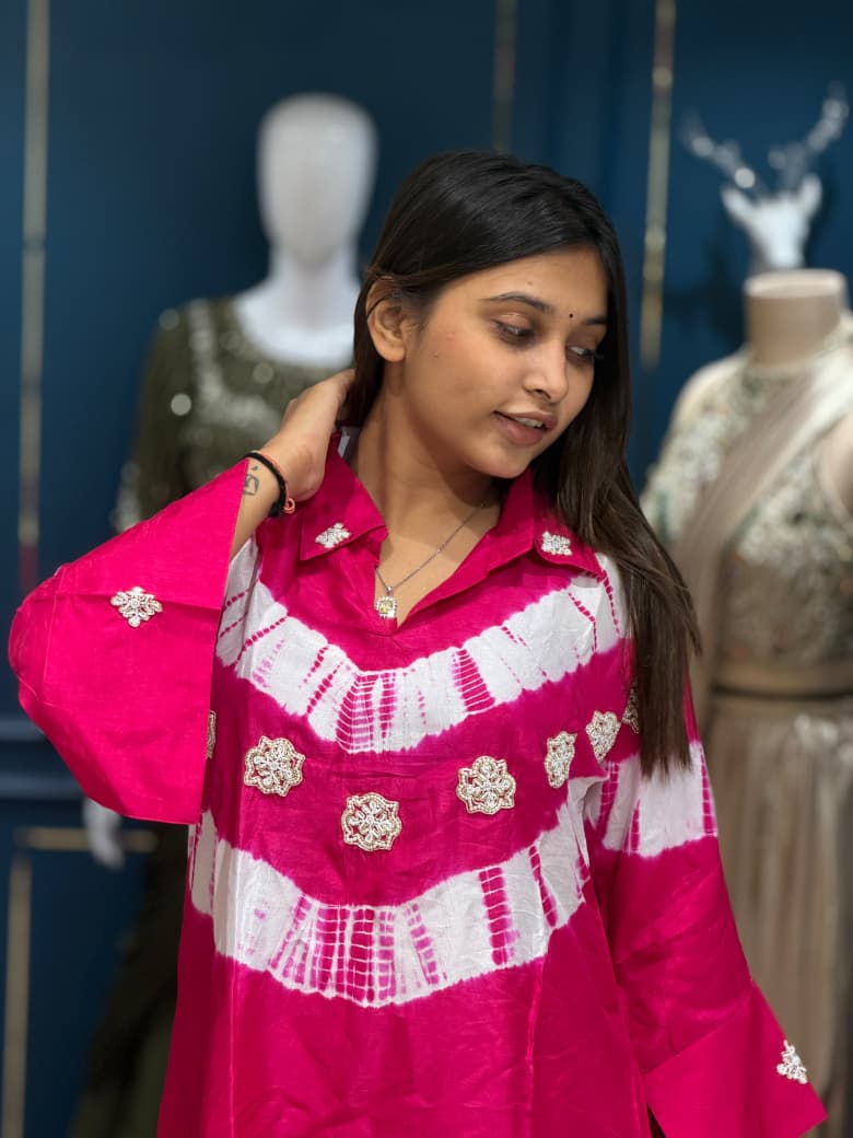 SHAGUN FASHION – Trendy Tie-Dye Hand-Worked High-Low Co-Ord Set