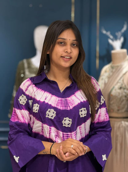 SHAGUN FASHION – Trendy Tie-Dye Hand-Worked High-Low Co-Ord Set