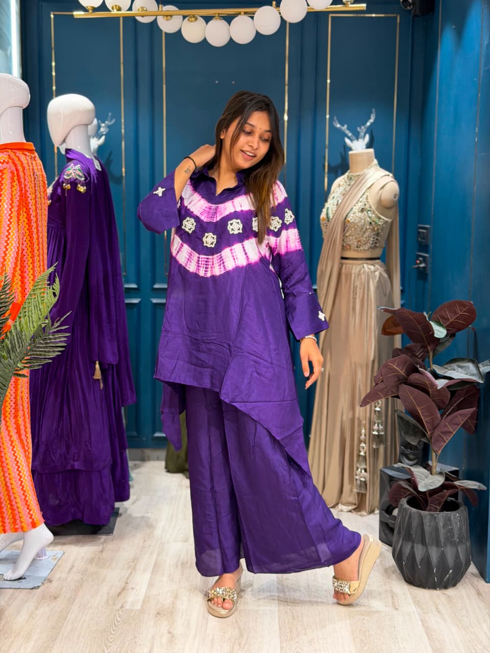 SHAGUN FASHION – Trendy Tie-Dye Hand-Worked High-Low Co-Ord Set