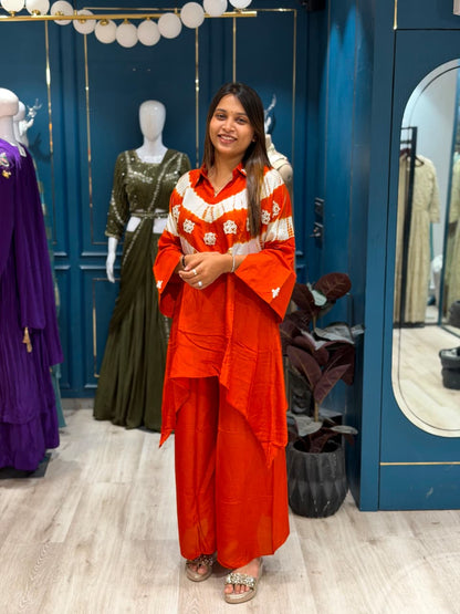 SHAGUN FASHION – Trendy Tie-Dye Hand-Worked High-Low Co-Ord Set