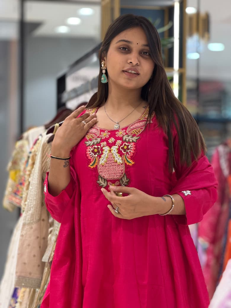SHAGUN FASHION Premium Embroidered Short Kurti with Flared Sharara Palazzo & Dupatta 3-Piece Set