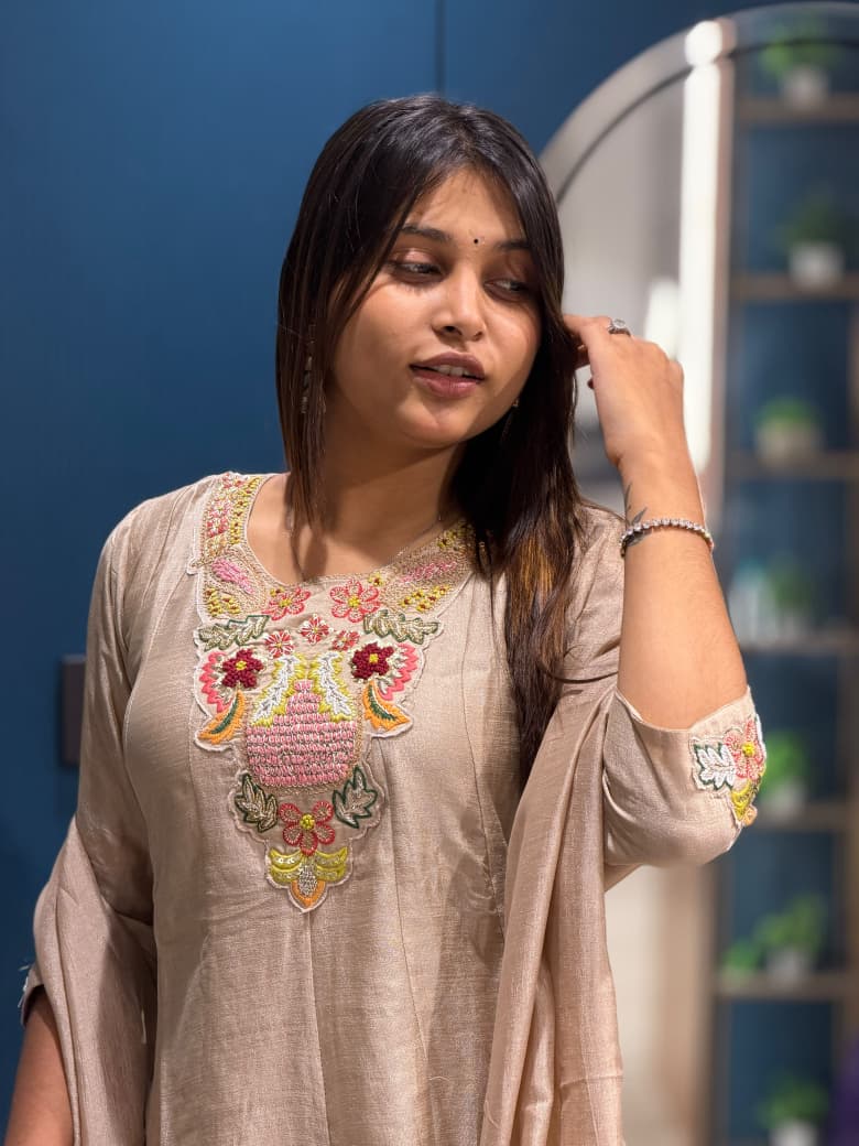 SHAGUN FASHION Premium Embroidered Short Kurti with Flared Sharara Palazzo & Dupatta 3-Piece Set