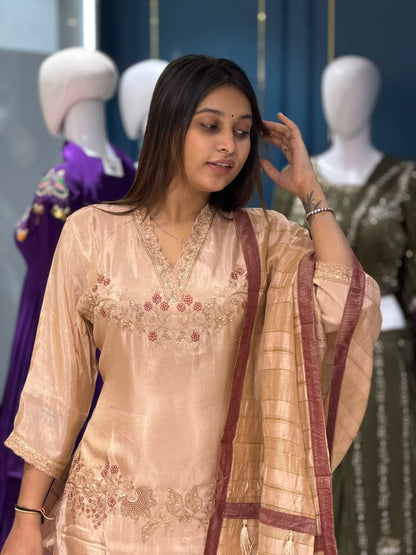 SHAGUN FASHION Premium Elegant Beige Silk Suit Set with Matching Dupatta