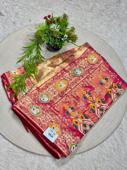 Premium Royal Patola Weave Silk Saree with Heavy Beaded Work Pallu by SHAGUN FASHION